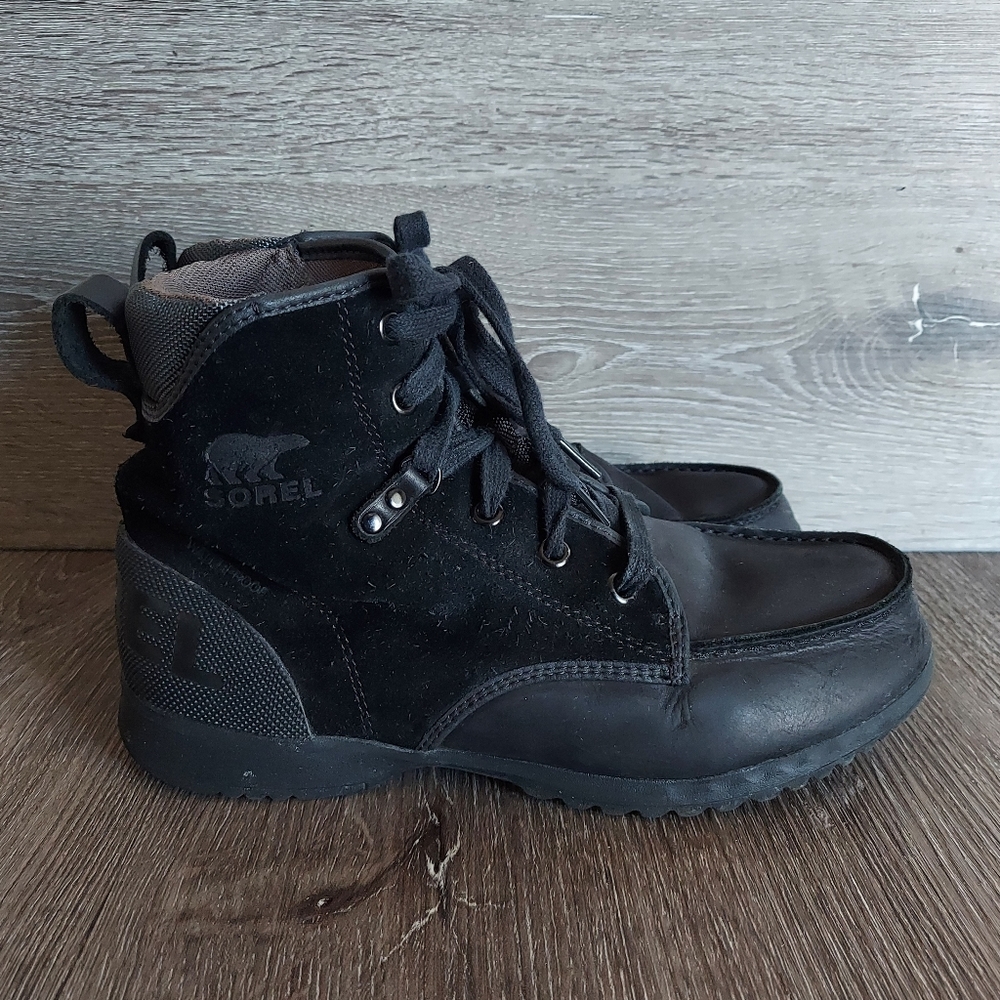 SOREL Men's Ankeny Moc Toe Black Leather Boots 9